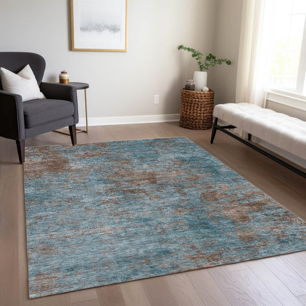 HomeRoots 5' Stylish Teal Blue and Brown Abstract Indoor Outdoor Area Rug - Durable, Washable, Versatile Design 8' X 10' 609397