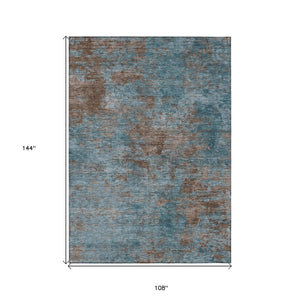 HomeRoots 9' X 12' Stylish Teal Blue & Brown Abstract Washable Area Rug for Indoor & Outdoor Spaces 609398