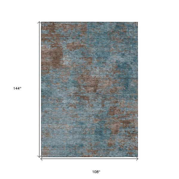 HomeRoots 9' X 12' Stylish Teal Blue & Brown Abstract Washable Area Rug for Indoor & Outdoor Spaces 609398