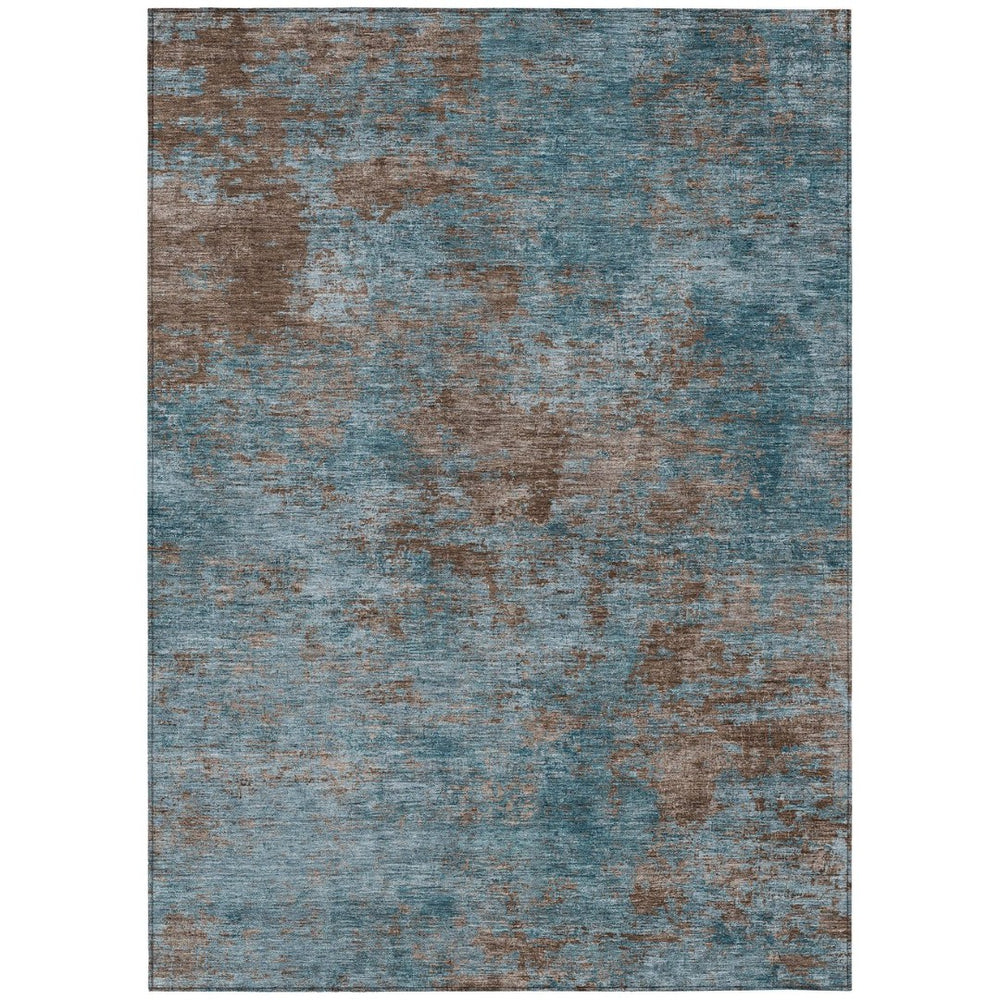 HomeRoots 5' Stylish Teal Blue and Brown Abstract Indoor Outdoor Area Rug - Durable, Washable, Versatile Design 10' X 14' 609399