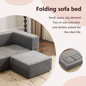 English Elm Ebern Designs Convertible Sectional Sofa – Cozy Chenille Sleeper With 3 Footrests For Small Spaces W1829P280222