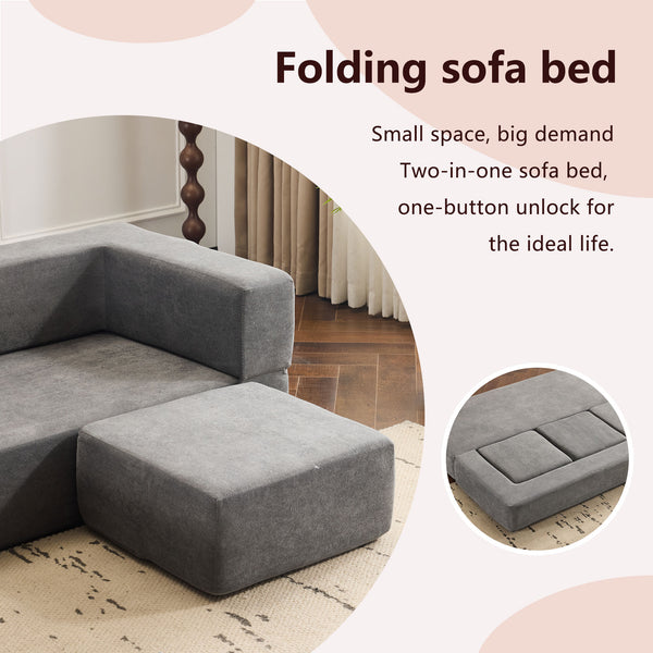 English Elm Ebern Designs Convertible Sectional Sofa – Cozy Chenille Sleeper With 3 Footrests For Small Spaces W1829P280222