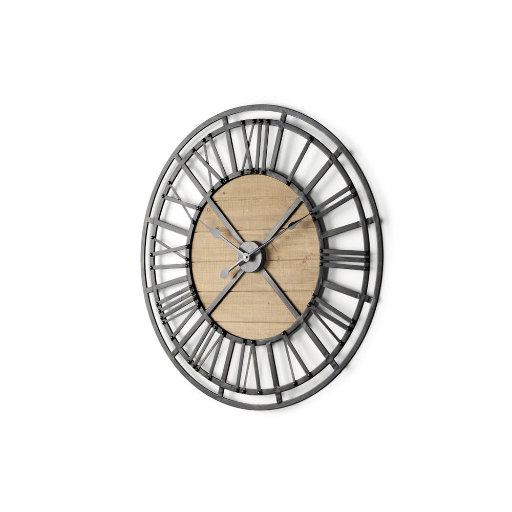 HomeRoots 30" Vintage-Inspired Black and Natural Iron Wall Clock – Timeless Farmhouse Charm for Any Space 609404