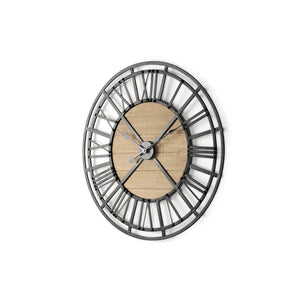 HomeRoots 30" Vintage-Inspired Black and Natural Iron Wall Clock – Timeless Farmhouse Charm for Any Space 609404