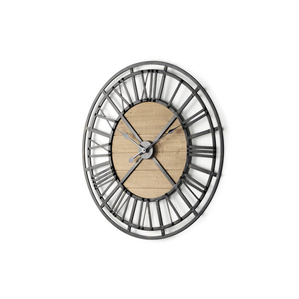 HomeRoots 30" Vintage-Inspired Black and Natural Iron Wall Clock – Timeless Farmhouse Charm for Any Space 609404