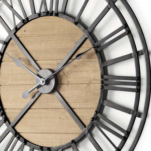 HomeRoots 30" Vintage-Inspired Black and Natural Iron Wall Clock – Timeless Farmhouse Charm for Any Space 609404