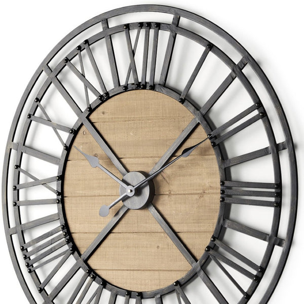HomeRoots 30" Vintage-Inspired Black and Natural Iron Wall Clock – Timeless Farmhouse Charm for Any Space 609404