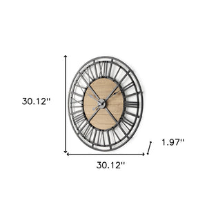 HomeRoots 30" Vintage-Inspired Black and Natural Iron Wall Clock – Timeless Farmhouse Charm for Any Space 609404