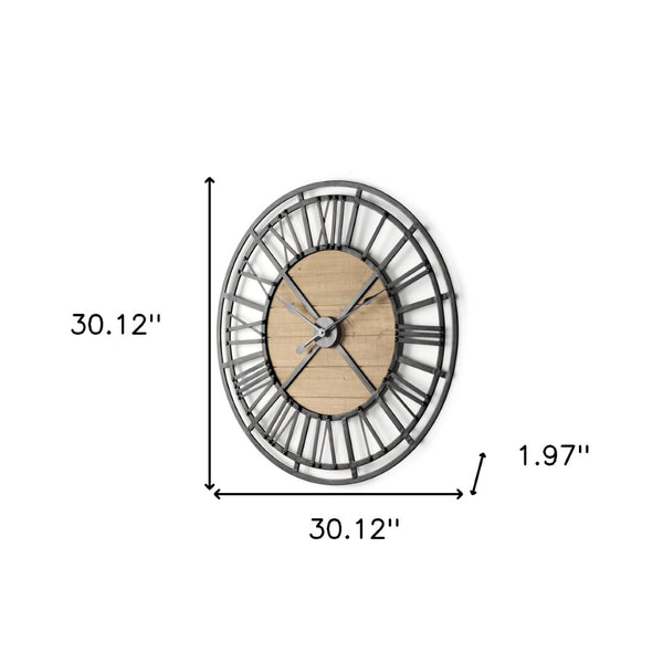 HomeRoots 30" Vintage-Inspired Black and Natural Iron Wall Clock – Timeless Farmhouse Charm for Any Space 609404
