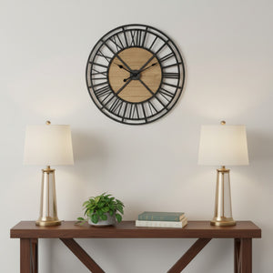 HomeRoots 30" Vintage-Inspired Black and Natural Iron Wall Clock – Timeless Farmhouse Charm for Any Space 609404