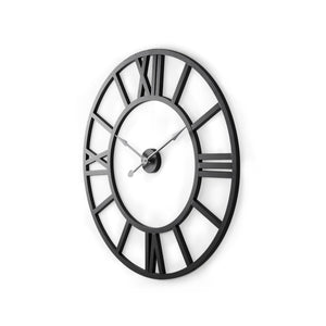 HomeRoots 30" Black Iron Wall Clock - Oversized Round Design with Roman Numerals for Modern Elegance in Any Room 609406