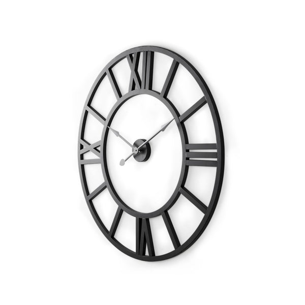 HomeRoots 30" Black Iron Wall Clock - Oversized Round Design with Roman Numerals for Modern Elegance in Any Room 609406
