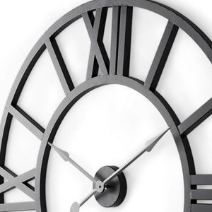 HomeRoots 30" Black Iron Wall Clock - Oversized Round Design with Roman Numerals for Modern Elegance in Any Room 609406