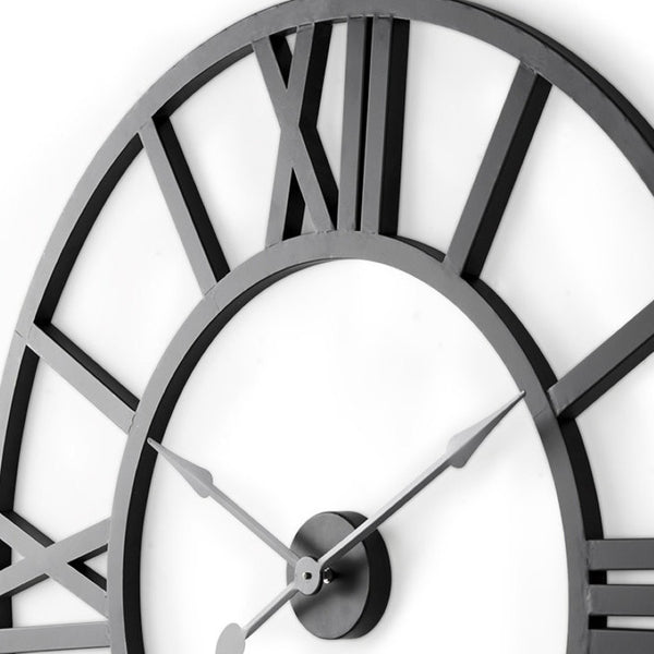 HomeRoots 30" Black Iron Wall Clock - Oversized Round Design with Roman Numerals for Modern Elegance in Any Room 609406