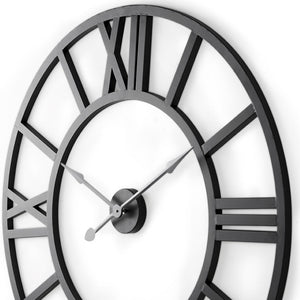 HomeRoots 30" Black Iron Wall Clock - Oversized Round Design with Roman Numerals for Modern Elegance in Any Room 609406