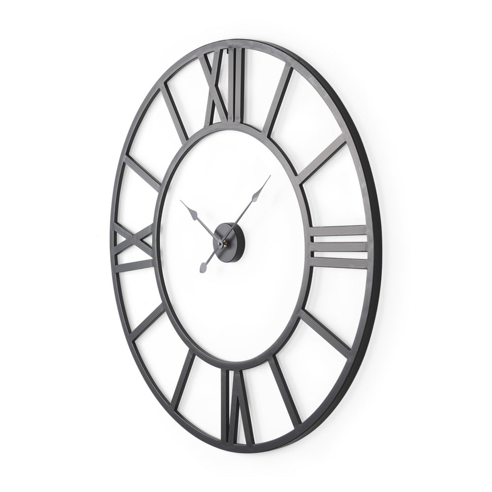 HomeRoots 42" Oversized Black Iron Analog Wall Clock – Vintage Roman Numerals for Modern Elegant Interiors 609407