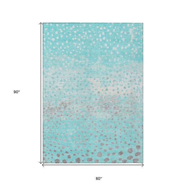 HomeRoots 5' Aqua and Teal Abstract Washable Area Rug - Modern Design for Indoor/Outdoor Spaces, Durable & Stylish 5' X 8' 609445