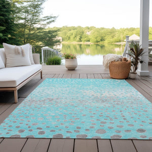 HomeRoots 5' Aqua and Teal Abstract Washable Area Rug - Modern Design for Indoor/Outdoor Spaces, Durable & Stylish 5' X 8' 609445