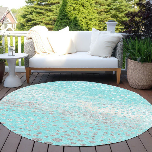 HomeRoots 5' Aqua and Teal Abstract Washable Area Rug - Modern Design for Indoor/Outdoor Spaces, Durable & Stylish 8' Round 609446