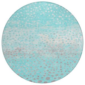 HomeRoots 5' Aqua and Teal Abstract Washable Area Rug - Modern Design for Indoor/Outdoor Spaces, Durable & Stylish 8' Round 609446