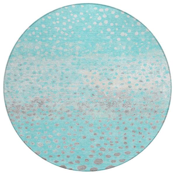 HomeRoots 5' Aqua and Teal Abstract Washable Area Rug - Modern Design for Indoor/Outdoor Spaces, Durable & Stylish 8' Round 609446