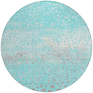 HomeRoots 5' Aqua and Teal Abstract Washable Area Rug - Modern Design for Indoor/Outdoor Spaces, Durable & Stylish 8' Round 609446