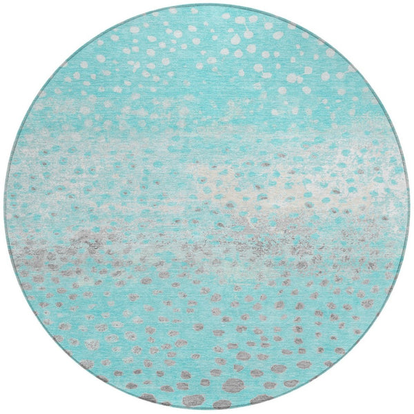 HomeRoots 5' Aqua and Teal Abstract Washable Area Rug - Modern Design for Indoor/Outdoor Spaces, Durable & Stylish 8' Round 609446