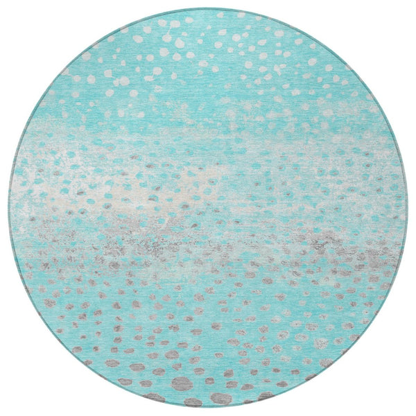 HomeRoots 5' Aqua and Teal Abstract Washable Area Rug - Modern Design for Indoor/Outdoor Spaces, Durable & Stylish 8' Round 609446