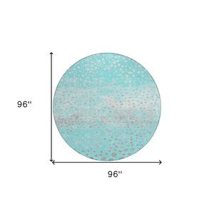 HomeRoots 5' Aqua and Teal Abstract Washable Area Rug - Modern Design for Indoor/Outdoor Spaces, Durable & Stylish 8' Round 609446