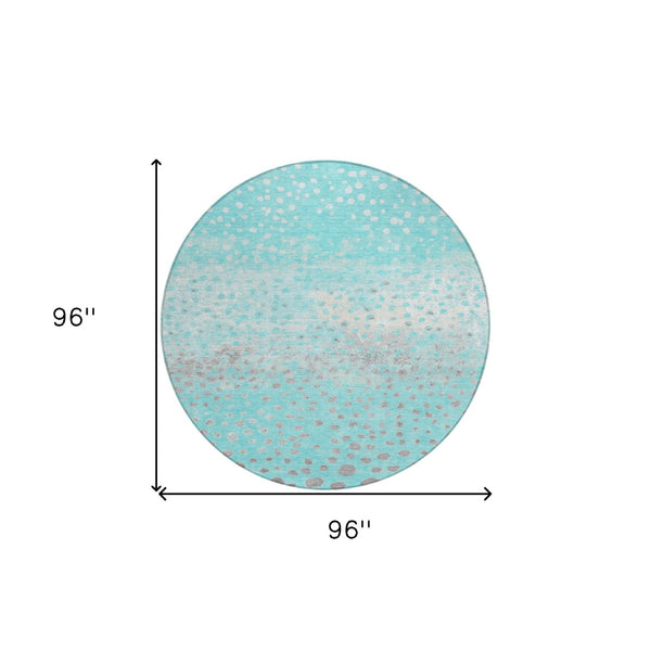 HomeRoots 5' Aqua and Teal Abstract Washable Area Rug - Modern Design for Indoor/Outdoor Spaces, Durable & Stylish 8' Round 609446