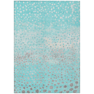 HomeRoots 5' Aqua and Teal Abstract Washable Area Rug - Modern Design for Indoor/Outdoor Spaces, Durable & Stylish 8' X 10' 609447