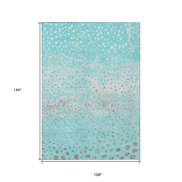 HomeRoots 5' Aqua and Teal Abstract Washable Area Rug - Modern Design for Indoor/Outdoor Spaces, Durable & Stylish 9' X 12' 609448