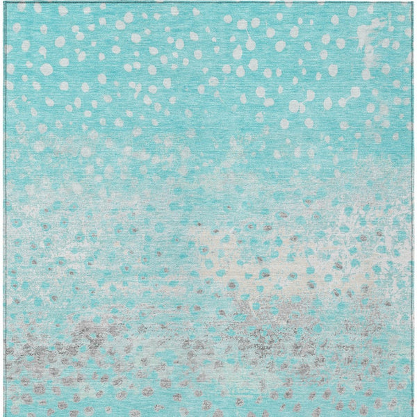 HomeRoots 5' Aqua and Teal Abstract Washable Area Rug - Modern Design for Indoor/Outdoor Spaces, Durable & Stylish 9' X 12' 609448