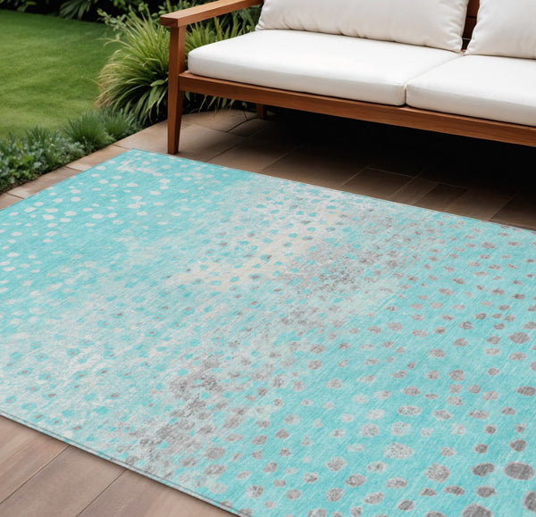 HomeRoots 5' Aqua and Teal Abstract Washable Area Rug - Modern Design for Indoor/Outdoor Spaces, Durable & Stylish 10' X 14' 609449