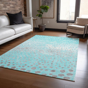 HomeRoots 5' Aqua and Teal Abstract Washable Area Rug - Modern Design for Indoor/Outdoor Spaces, Durable & Stylish 10' X 14' 609449