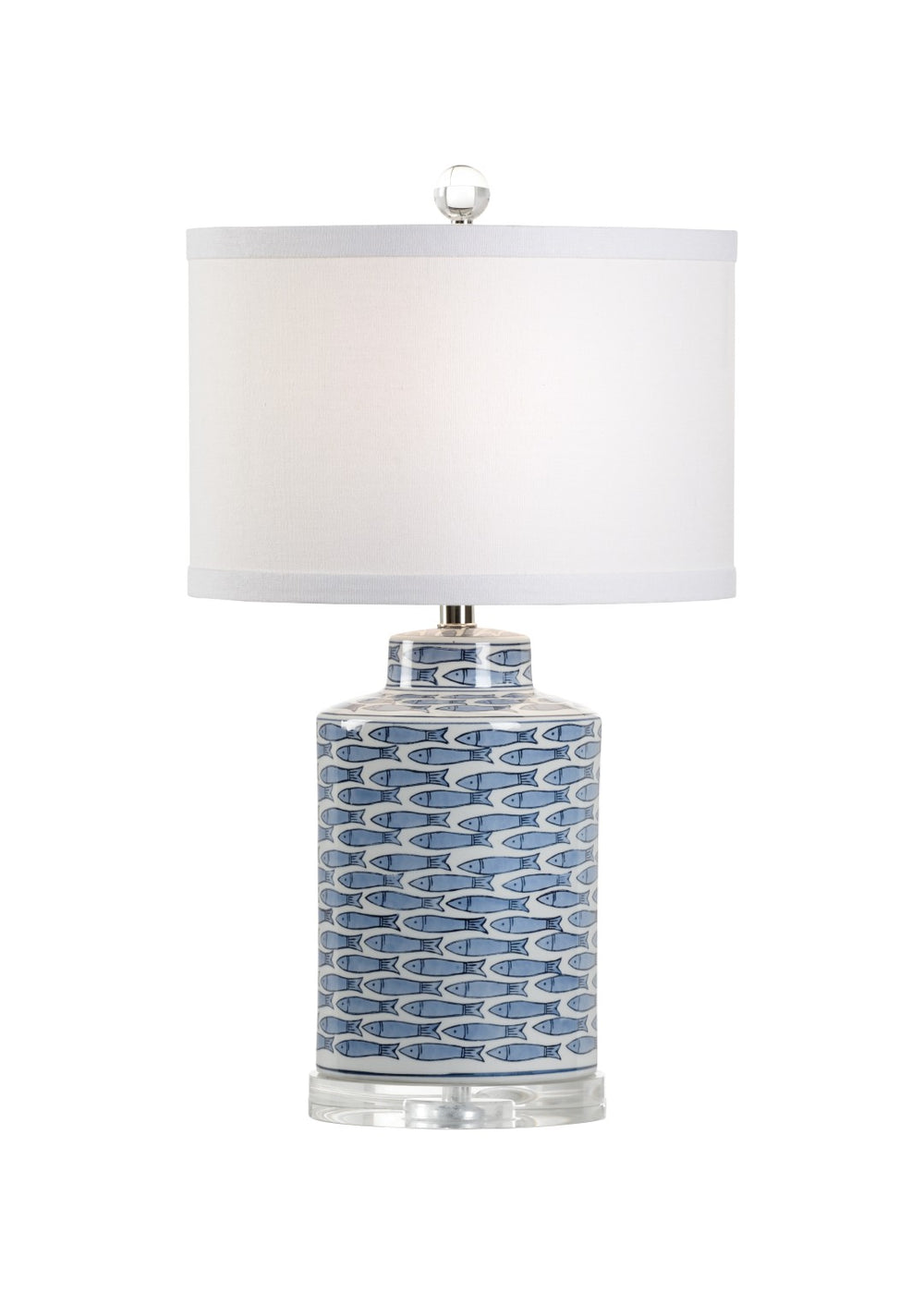 Wildwood Fish Fish Tail Lamp Blue Ceramic Coastal Table Lamp With Crystal Accents, Linen Shade, 26.5" H Elegance 60945