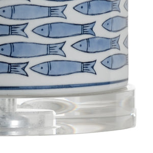 Wildwood Fish Fish Tail Lamp Blue Ceramic Coastal Table Lamp With Crystal Accents, Linen Shade, 26.5" H Elegance 60945