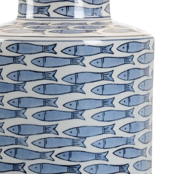 Wildwood Fish Fish Tail Lamp Blue Ceramic Coastal Table Lamp With Crystal Accents, Linen Shade, 26.5" H Elegance 60945