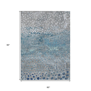 HomeRoots 5' Gray and Silver Abstract Area Rug – Modern, Washable, Stain-Resistant, Indoor/Outdoor Durability 5' X 8' 609457