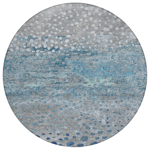 HomeRoots 5' Gray and Silver Abstract Area Rug – Modern, Washable, Stain-Resistant, Indoor/Outdoor Durability 8' Round 609458