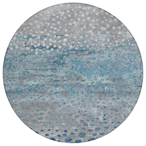 HomeRoots 5' Gray and Silver Abstract Area Rug – Modern, Washable, Stain-Resistant, Indoor/Outdoor Durability 8' Round 609458