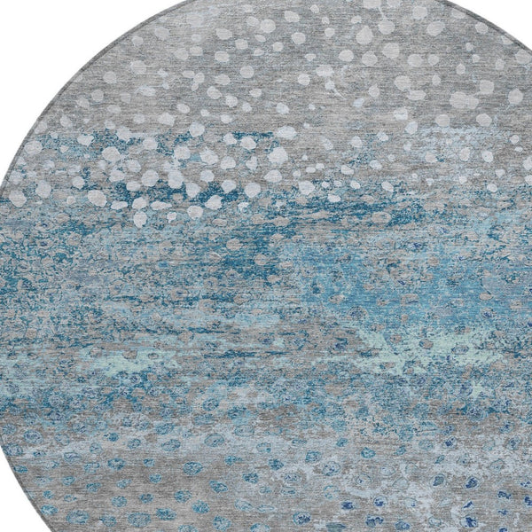 HomeRoots 5' Gray and Silver Abstract Area Rug – Modern, Washable, Stain-Resistant, Indoor/Outdoor Durability 8' Round 609458
