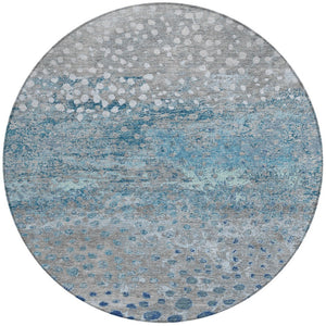HomeRoots 5' Gray and Silver Abstract Area Rug – Modern, Washable, Stain-Resistant, Indoor/Outdoor Durability 8' Round 609458