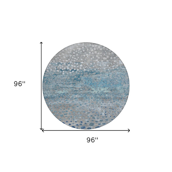 HomeRoots 5' Gray and Silver Abstract Area Rug – Modern, Washable, Stain-Resistant, Indoor/Outdoor Durability 8' Round 609458