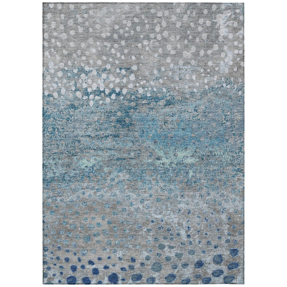 HomeRoots 5' Gray and Silver Abstract Area Rug – Modern, Washable, Stain-Resistant, Indoor/Outdoor Durability 8' X 10' 609459
