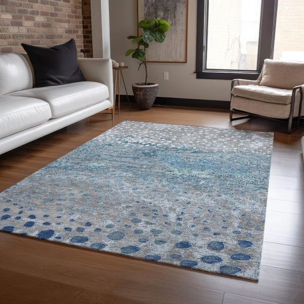 HomeRoots 5' Gray and Silver Abstract Area Rug – Modern, Washable, Stain-Resistant, Indoor/Outdoor Durability 10' X 14' 609461
