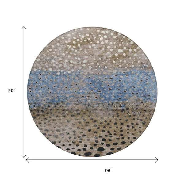 HomeRoots 5' Khaki and Taupe Abstract Indoor Outdoor Area Rug - Modern Design, Easy Care, Pet-Friendly Solution 8' Round 609464