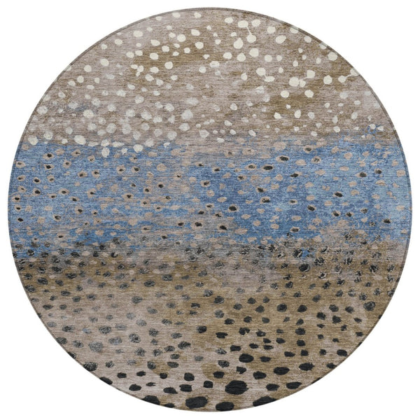 HomeRoots 5' Khaki and Taupe Abstract Indoor Outdoor Area Rug - Modern Design, Easy Care, Pet-Friendly Solution 8' Round 609464