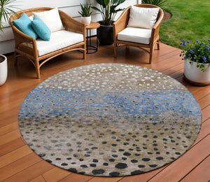 HomeRoots 5' Khaki and Taupe Abstract Indoor Outdoor Area Rug - Modern Design, Easy Care, Pet-Friendly Solution 8' Round 609464