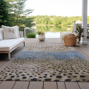 HomeRoots 5' Khaki and Taupe Abstract Indoor Outdoor Area Rug - Modern Design, Easy Care, Pet-Friendly Solution 8' X 10' 609465